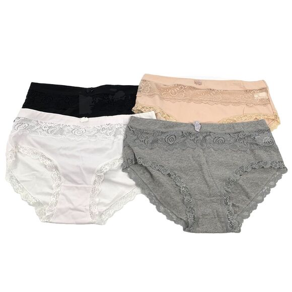 New Pack of 4 Cotton Blend Full Bottom Briefs Underwear XL Womens Nude Black - Picture 2 of 8